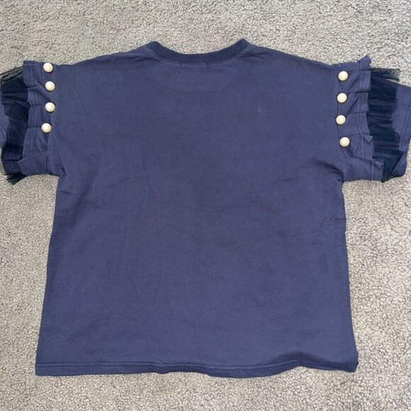 BONNIE DESIGNER INSPIRED DESIGNER TEE SHIRT - NAVY BLACK TULLE with GIANT PEARLS - Picture 5 of 5